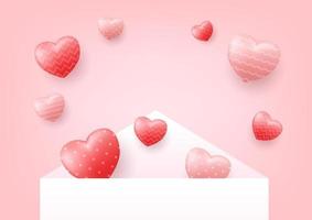 White envelope was opened with hearts floating out with copy space. Happy valentines day concept. vector
