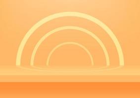 Realistic orange shelf on the studio wall. Empty studio orange background for product display with copy space. vector
