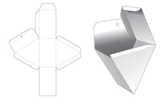 Plantilla troquelada de caja de embalaje triangular con orificio para colgar vector