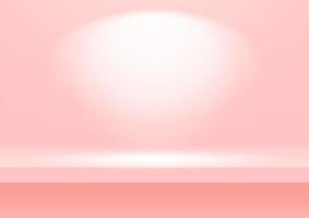 estante rosa realista en la pared del estudio. Fondo rosa de estudio vacío para exhibición de productos con espacio de copia. vector