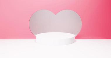 pódio de palco do dia dos namorados simulado com coração rosa renderização 3d. video