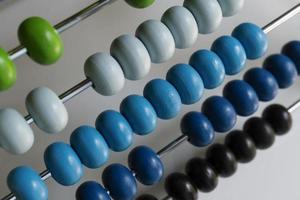 Abacus with green blue, white, and black beads photo