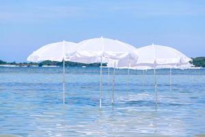 White umbrellas in the water photo