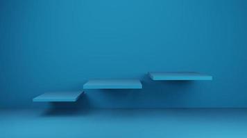 3D rendering of blue shelves on blue wall photo