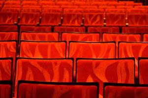 Rows of red theater seats photo
