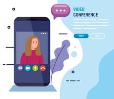 young woman in a video conference via smartphone vector