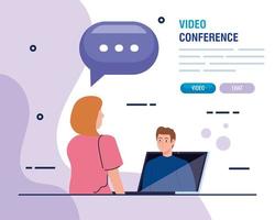 couple in a video conference via laptop banner template vector