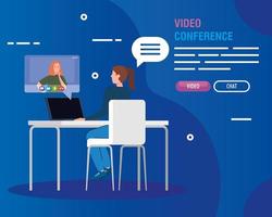 young women in a video conference vector