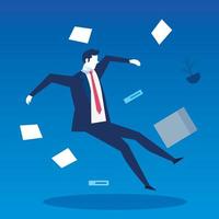 businessman unemployed, falling with documents vector