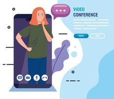 young woman in a video conference via smartphone vector