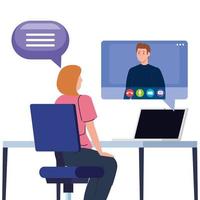 couple in a video conference via laptop vector