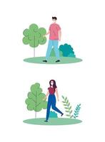 People doing outdoor activities with face masks vector