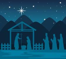 feliz navidad y natividad con maría, josé y el niño jesús y los tres magos vector