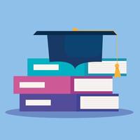 pile of books with graduation hat vector