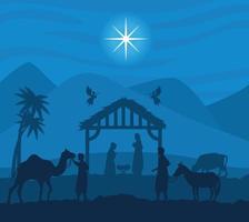 Merry Christmas and nativity with Mary, Joseph and baby Jesus vector