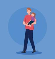 father carrying the daughter avatar character vector