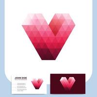 poly heart icon and business card vector