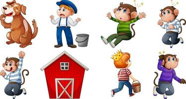 Conjunto de diferentes personajes de rimas infantiles aislado sobre fondo blanco. vector