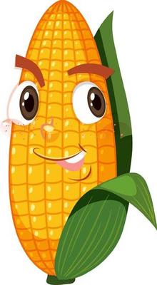 Cute corn cartoon character with face expression on white background