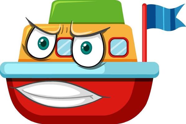 Boat toy cartoon character with facial expression