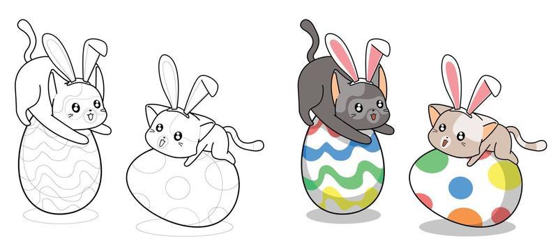 Cute bunny cats on an egg for easter day cartoon coloring page for kids