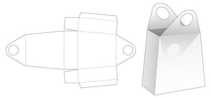 Plantilla troquelada de bolsa de asa circular de cartón vector