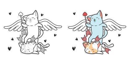 Cupid cat cartoon coloring page vector