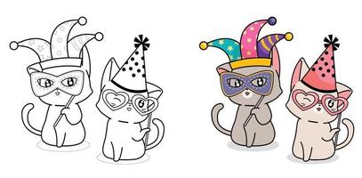 Adorable fancy cat cartoon coloring page vector