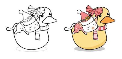 Cat character and ducky cartoon coloring page vector