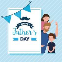 Happy fathers day greeting card with dad and children vector