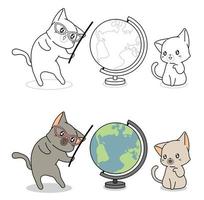 Cats and world cartoon coloring page vector