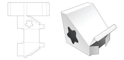 Triangular shaped packaging with star shaped window die cut template vector