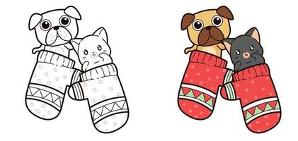 Dog and cat inside gloves cartoon coloring page vector