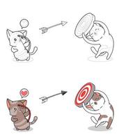 Cat shooting with bow and arrow coloring page vector