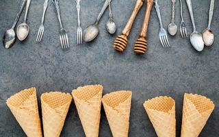 Utensils and ice cream cones photo