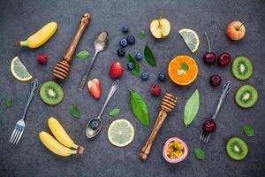 Fresh fruit and utensils photo