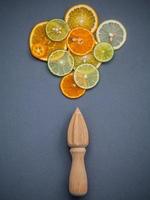 Sliced citrus fruit with a juicer photo