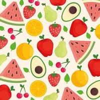 Pattern background of mixed fresh fruits and avocado vector