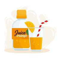 jugo de naranja en una botella y en un vaso vector