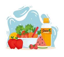 Concept of healthy and vegan food with vegetables and fruits vector