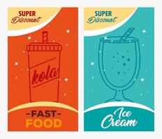 Fast food poster set with drinks vector