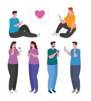 Group of people using smartphones for social media and communication concept vector