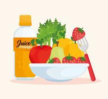 Concept of healthy food with fruits and juice vector