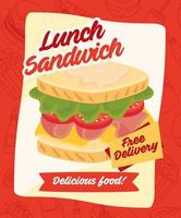 cartel de sándwich de comida rápida con mensaje de entrega gratuita vector