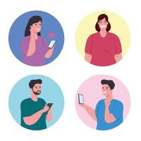 grupo de personas que usan teléfonos inteligentes para las redes sociales y el concepto de comunicación vector