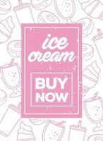 ice cream poster with buy now lettering vector