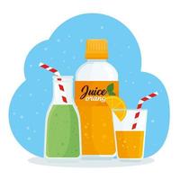 juices in bottles and in a glass vector