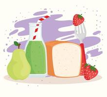 healthy food with fruits, bread and juice vector