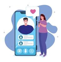 Social media concept with young couple chatting via smartphone vector