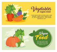 Conjunto de banners de verduras, concepto de comida sana y vegana. vector